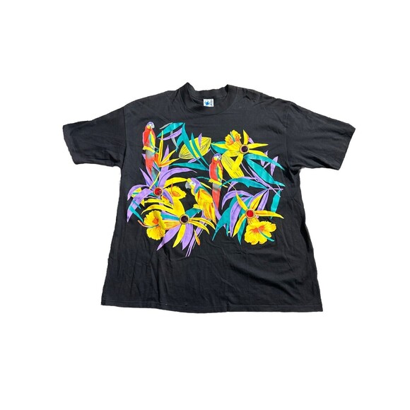 Vtg EZL tropical shirt 90s grunge flowers and macaws parrot indie wild Sz OS - Picture 1 of 11